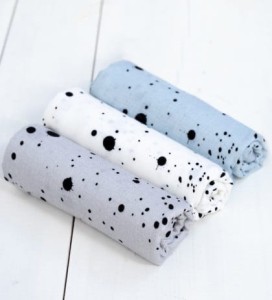 SLEEPEE Chusteczki Muślinowe Ink 3-pak szara/biała/niebieska 30x30cm