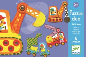 Djeco Puzzle tekturowe dwuelementowe POJAZDY
